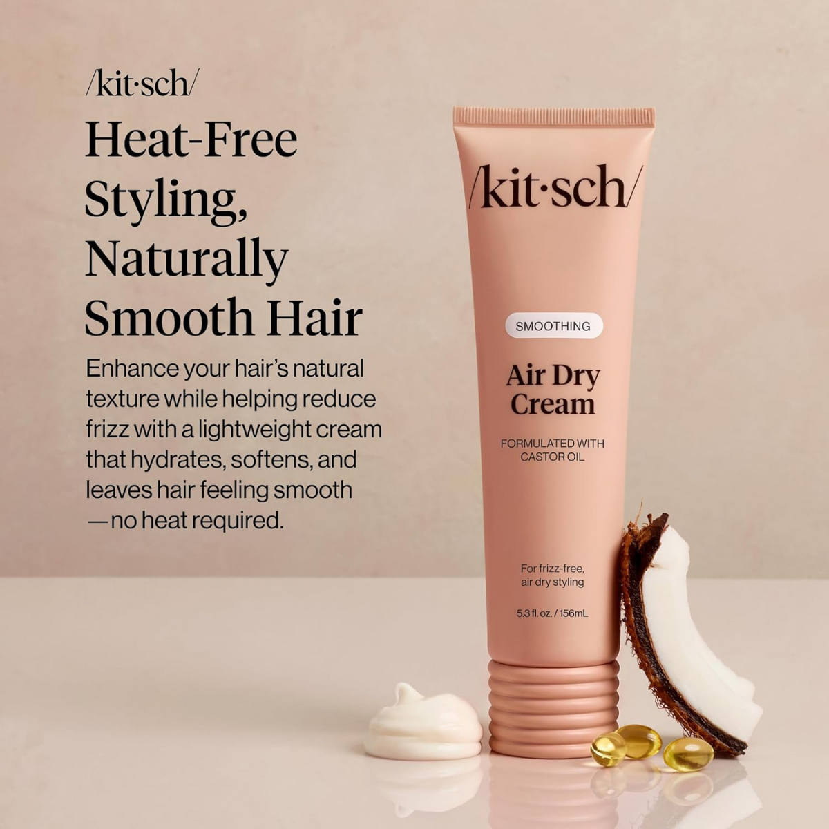 Kitsch Smoothing Air Dry Cream for Hair – Frizz Control Hair Care Product with Castor Oil & Coconut Oil– Weightless Styling Cream- Enhances Natural Texture Appearance