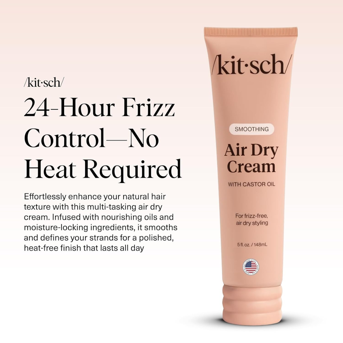Kitsch Smoothing Air Dry Cream for Hair – Frizz Control Hair Care Product with Castor Oil & Coconut Oil– Weightless Styling Cream- Enhances Natural Texture Appearance