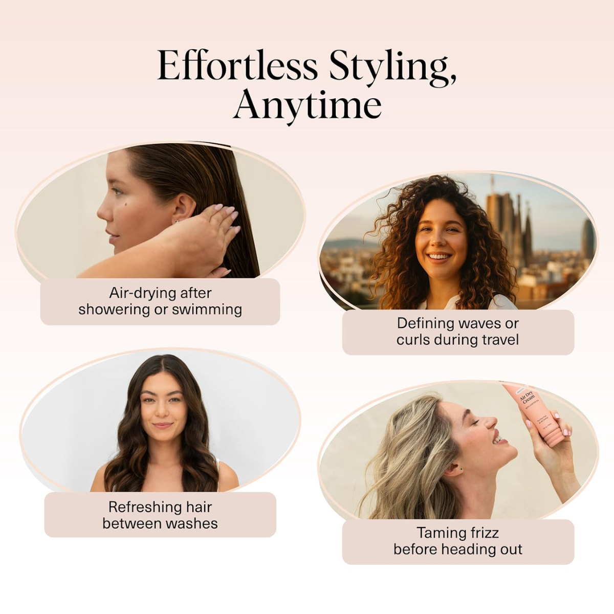 Kitsch Smoothing Air Dry Cream for Hair – Frizz Control Hair Care Product with Castor Oil & Coconut Oil– Weightless Styling Cream- Enhances Natural Texture Appearance