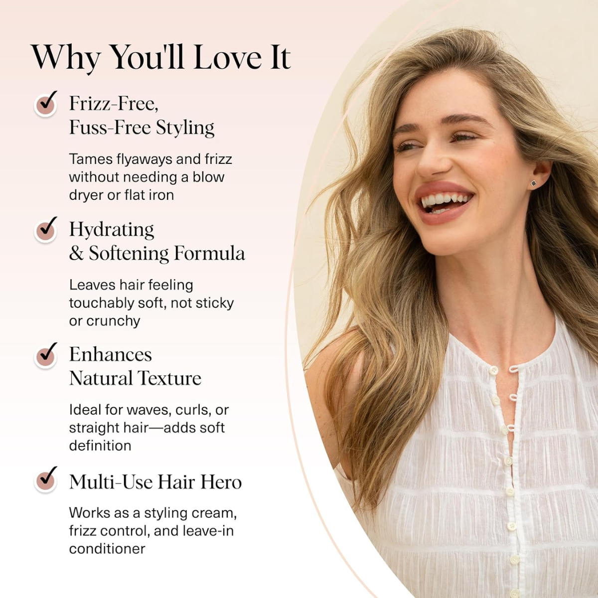 Kitsch Smoothing Air Dry Cream for Hair – Frizz Control Hair Care Product with Castor Oil & Coconut Oil– Weightless Styling Cream- Enhances Natural Texture Appearance