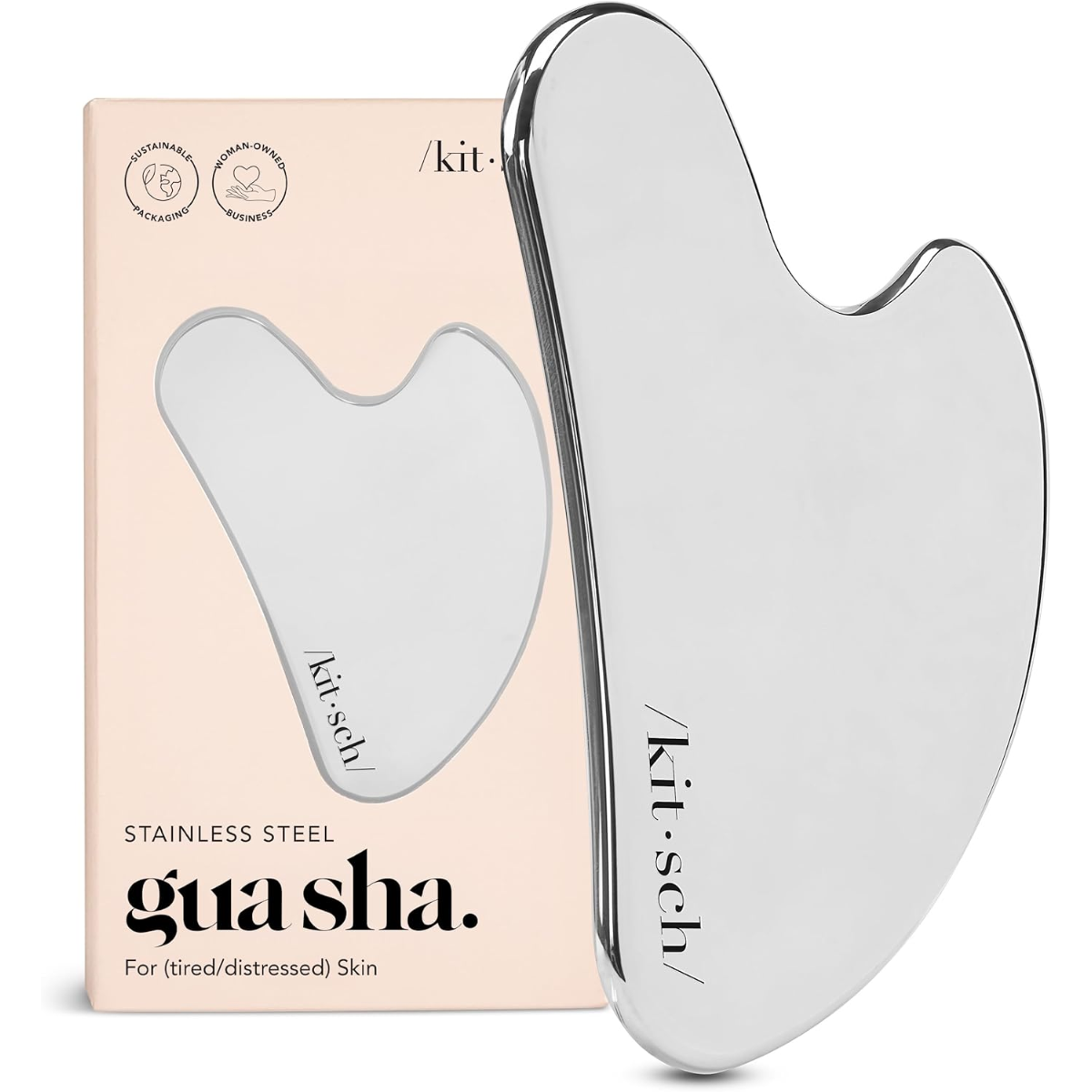 Kitsch Stainless Steel Gua Sha Facial Tools - Guasha Tool for Face, Face Sculpting Tool, Jawline Shaper, Double Chin Reducer, Body Gua Sha Tools, Lymphatic Drainage Massager, Facial Skin Care - Silver