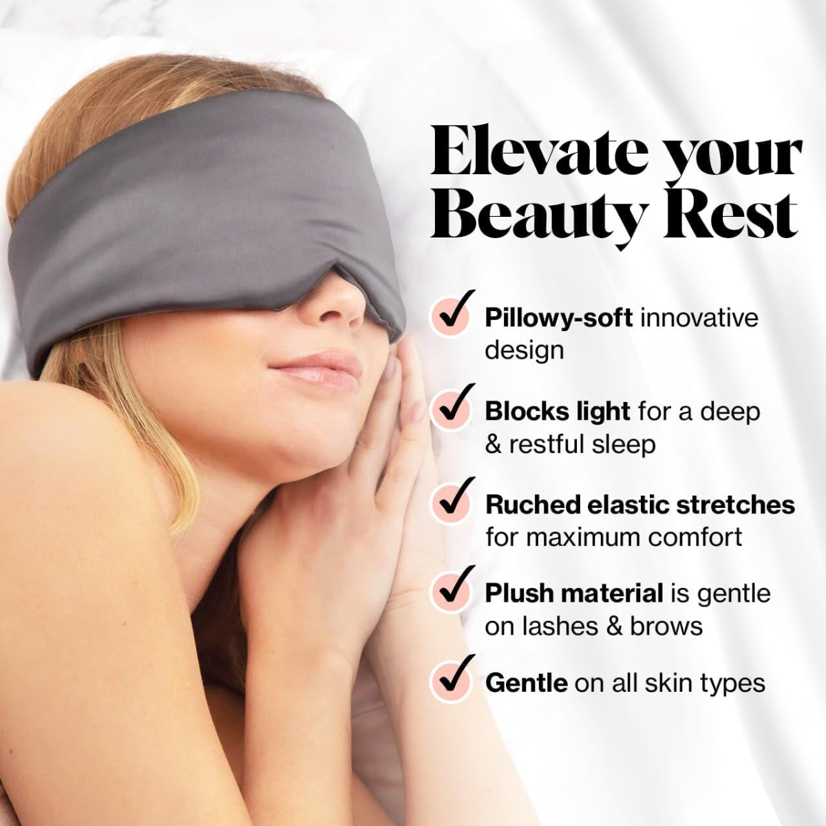 Kitsch Satin Sleep Mask - Eye Masks for Sleep, Softer Than Silk Satin Sleeping Mask Blindfold and Sleep Masks for Women and Men, Eye Care Travel Essentials - Charcoal Black