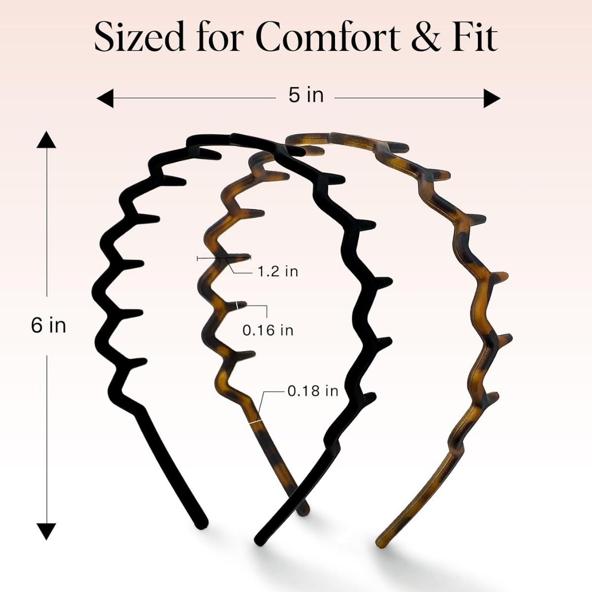 Kitsch Zig Zag Headbands for Women Non Slip – Fashion Accessories for Slicked Back Styles - Comfortable Comb Headband with Teeth | Ideal Gifts for Women - Tortoise & Black Headband - 2 pcs