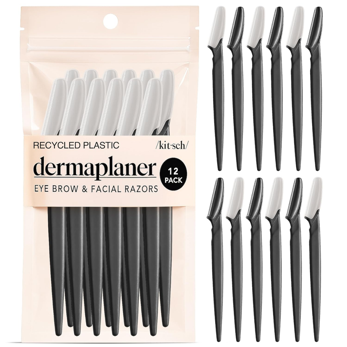 Kitsch Dermaplane Razor for Women Face – Face Razors for Women & Men, Eyebrow Trimmer & Face Shaver – Exfoliating Facial Razor & Skin Care Tool for Smoother Skin - Black, 6 pcs