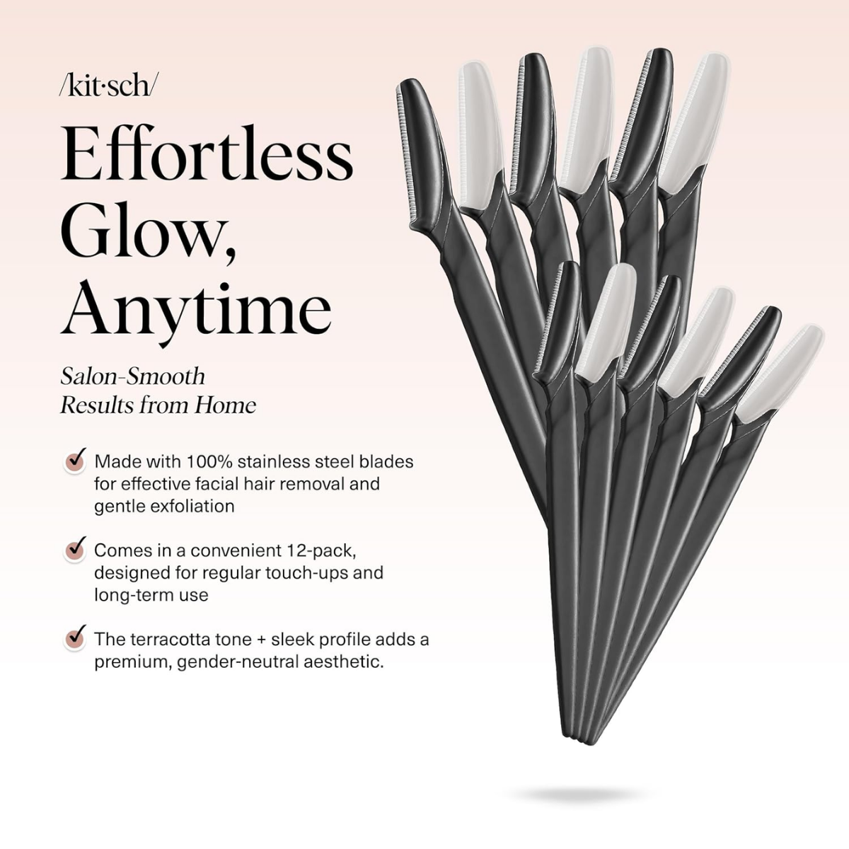 Kitsch Dermaplane Razor for Women Face – Face Razors for Women & Men, Eyebrow Trimmer & Face Shaver – Exfoliating Facial Razor & Skin Care Tool for Smoother Skin - Black, 6 pcs