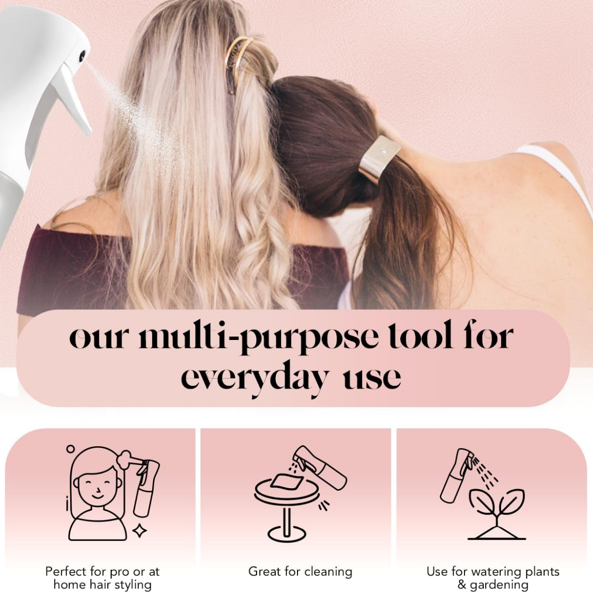 Kitsch Continuous Spray Bottle for Hair – Fine Mist Water Mister & Water Spray Bottle – Recycled Hair Spray Bottle – Spray Bottles for Cleaning, Styling, Plants & More – White, 150ml