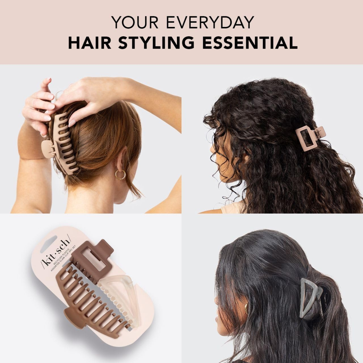 Kitsch Large Assorted Hair Clips for Women, Medium Open Shape Hair Claw Clips for Thick Hair, Small Open Shape Hair Clip & Big Claw Clip for Teen Girls | Ideal Gifts for Women, 3 pcs