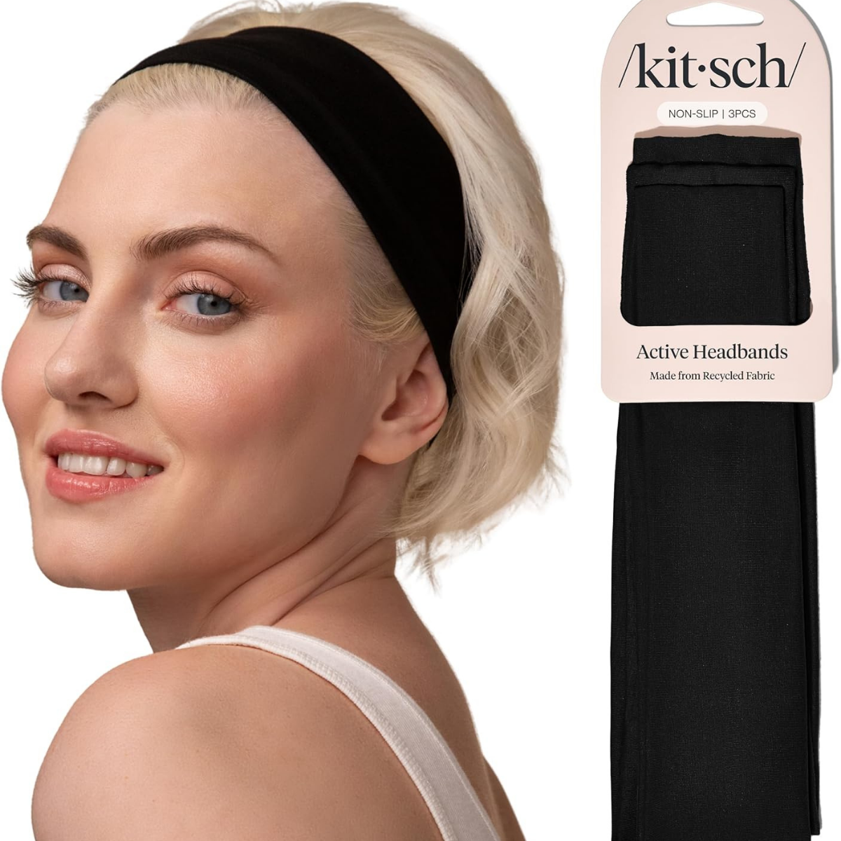 Kitsch Headbands for Women Non Slip - Running Headbands for Girls, Ideal for Working Out, Yoga, Gym, or Lounging | Stretchy Head Bands | Fashion Hair Accessories - Black, 3pcs