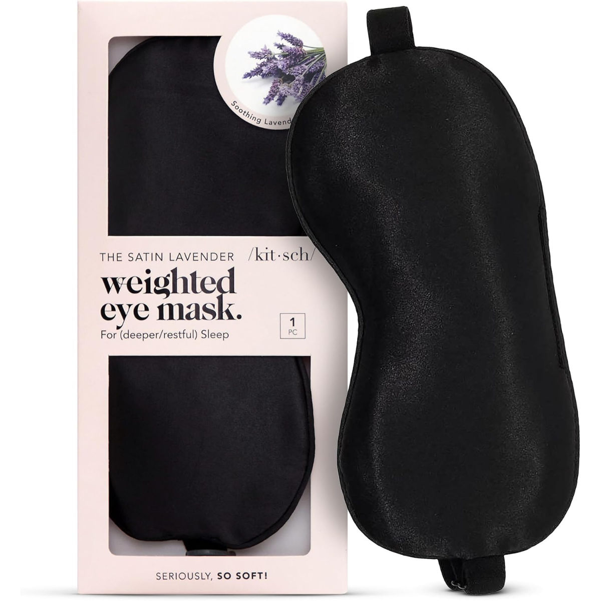 Kitsch Weighted Satin Sleep Mask - Weighted Eye Masks for Sleep and Travel - Lavender Sleeping Mask for Women and Men - Light Blocking, Adjustable Strap, Ultra-Soft (116g)
