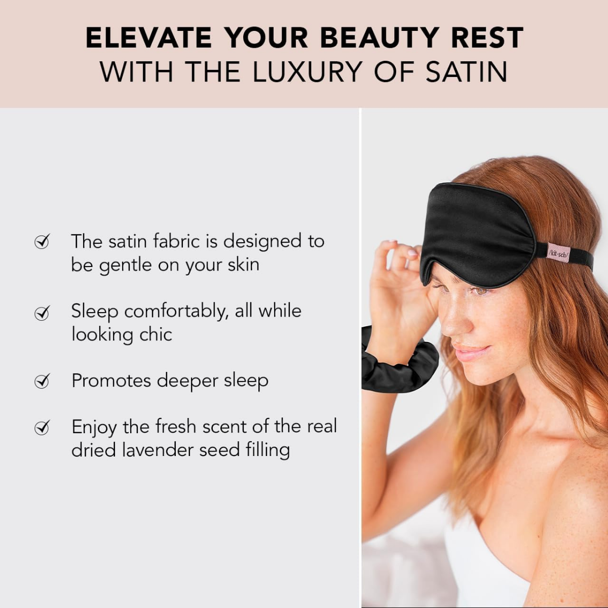 Kitsch Weighted Satin Sleep Mask - Weighted Eye Masks for Sleep and Travel - Lavender Sleeping Mask for Women and Men - Light Blocking, Adjustable Strap, Ultra-Soft (116g)