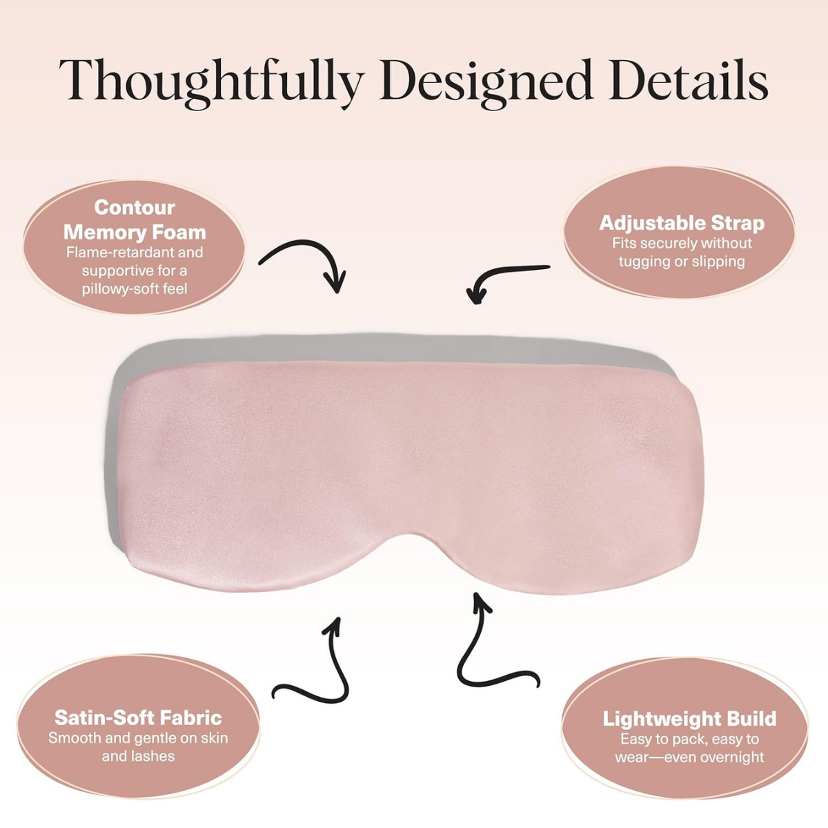 Kitsch Contour Pillow Eye Mask – Softer Than Silk Eye Masks for Sleep, Blindfold Sleep Masks for Women & Men, No Eye Pressure, Lightweight, Eye Care, Travel Essentials - Blush