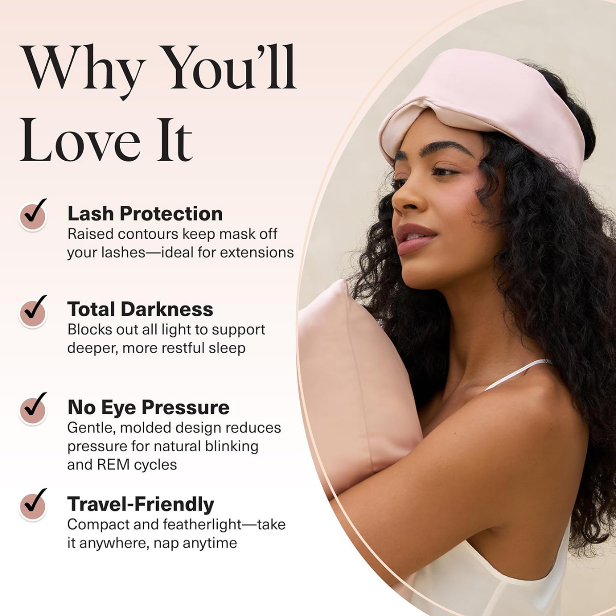 Kitsch Contour Pillow Eye Mask – Softer Than Silk Eye Masks for Sleep, Blindfold Sleep Masks for Women & Men, No Eye Pressure, Lightweight, Eye Care, Travel Essentials - Blush