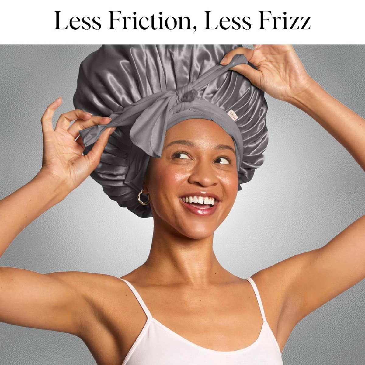 Kitsch XL Satin Bonnet for Sleeping - Softer Than Silk Hair Bonnet for Women - Secure Fit, Adjustable Night Cap for Curly & Textured Hair - Prevents Breakage, Tangles & Thinning - Charcoal