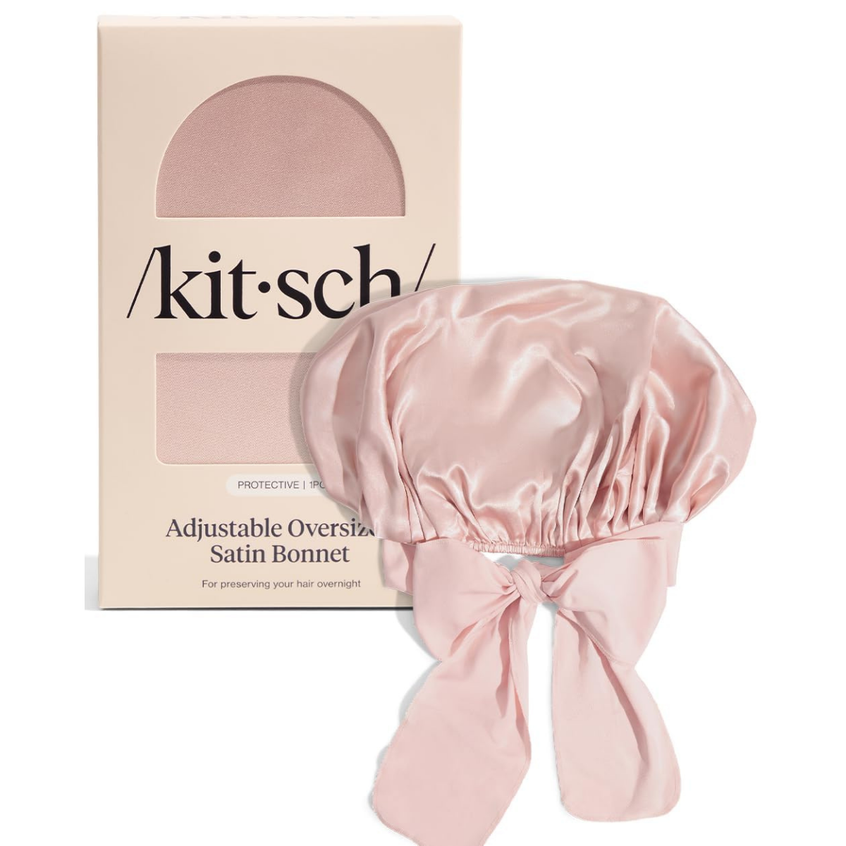 Kitsch XL Satin Bonnet for Sleeping - Softer Than Silk Hair Bonnet for Women - Secure Fit, Adjustable Night Cap for Curly & Textured Hair - Prevents Breakage, Tangles & Thinning - Blush