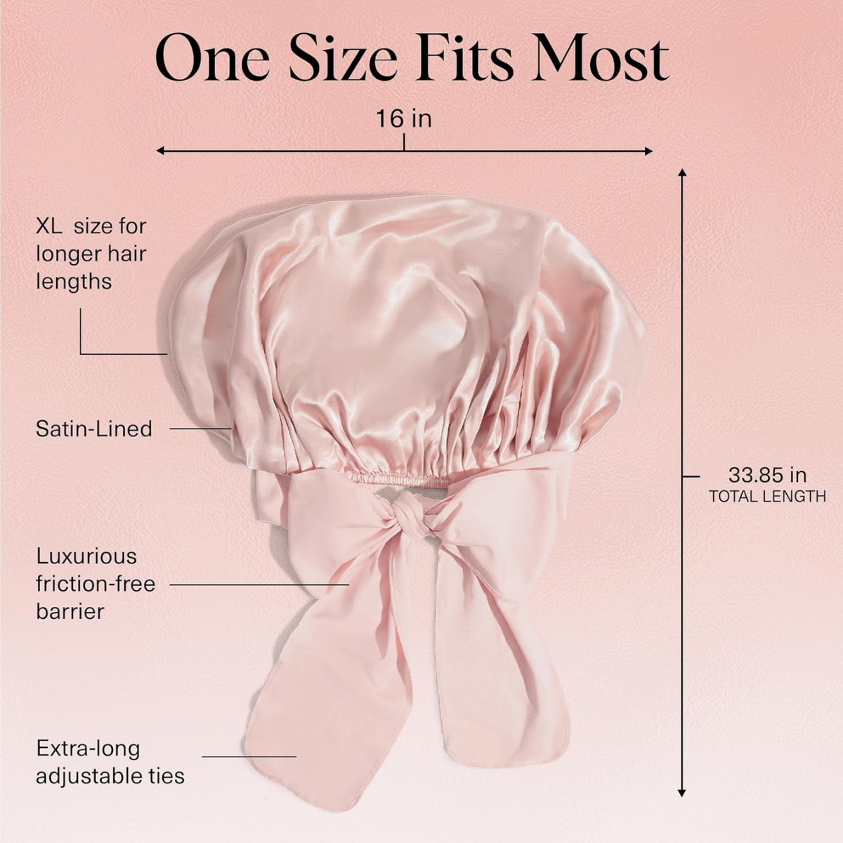 Kitsch XL Satin Bonnet for Sleeping - Softer Than Silk Hair Bonnet for Women - Secure Fit, Adjustable Night Cap for Curly & Textured Hair - Prevents Breakage, Tangles & Thinning - Blush