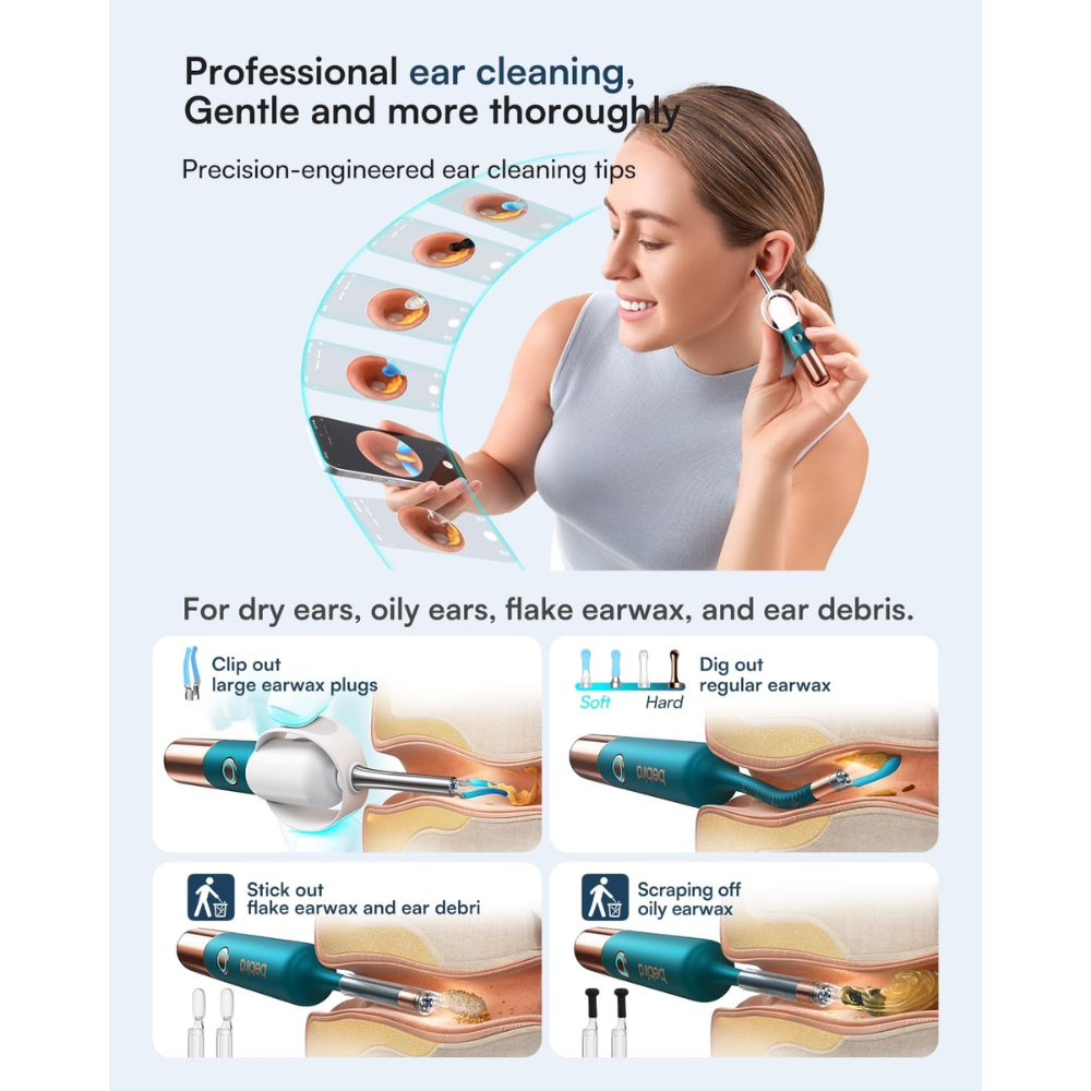 Bebird Earsight Ultra Ear Wax Removal Tool Camera, Ear Cleaner with Flexible Ear Camera Otoscope, Painless Visual Ear Pick Tweezers, Visual Scope Earwax Cleaning Dropper, Ear Cleaning Kit for Family