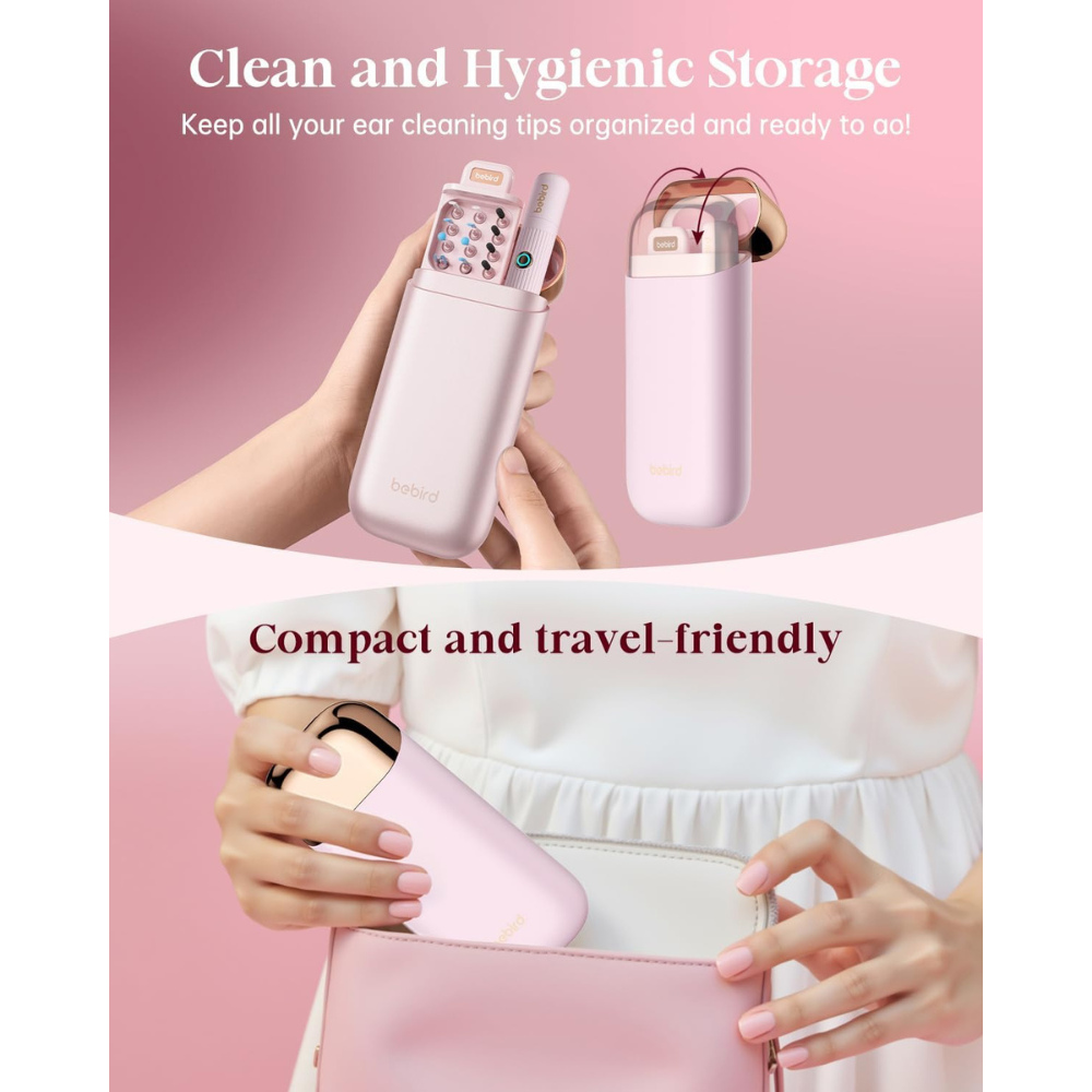 Bebird EarSight Plus Pink Ear Wax Removal Tool Camera, Ear Cleaning Kit with Flexible Visual Ear Camera Otoscope, Portable Wireless Painless Ear Cleaner with Earwax Remover Tweezers for Adults, Kids, Pets