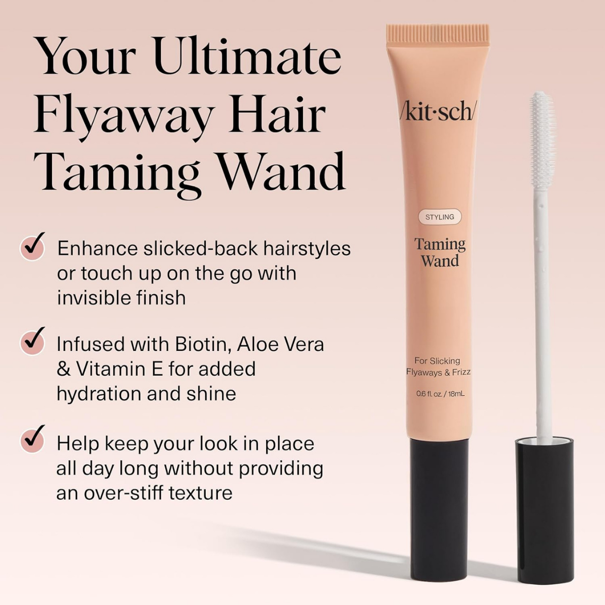 Kitsch Fly Away Stick for Hair - Taming Wand with Biotin, Aloe & Vitamin E - Clear Serum-Like Gel Hair Mascara for Baby Hairs - Lightweight & Multi-Use Hair Stick | Ideal Gifts for Women - 18mL