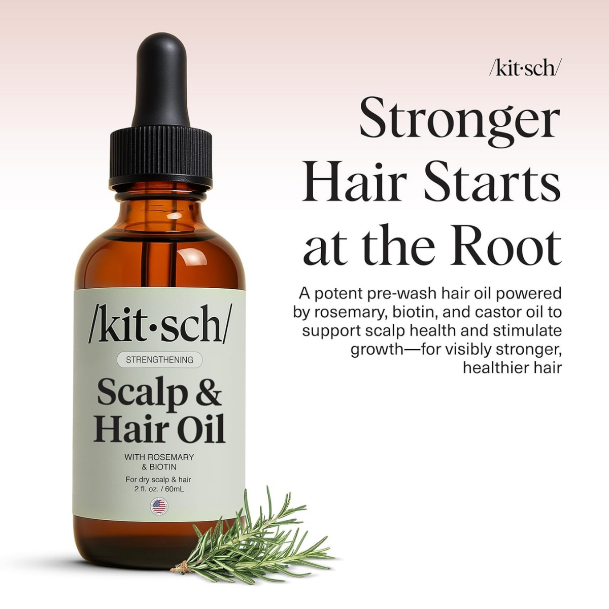 Kitsch Rosemary Oil for Hair Growth – Pre-Wash Hair Oil with Castor, Biotin, Jojoba – Hair Care, Adds Shine, Strengthens Roots, Scalp Treatment | Ideal Gifts for Women – Lavender Scent, 60mL