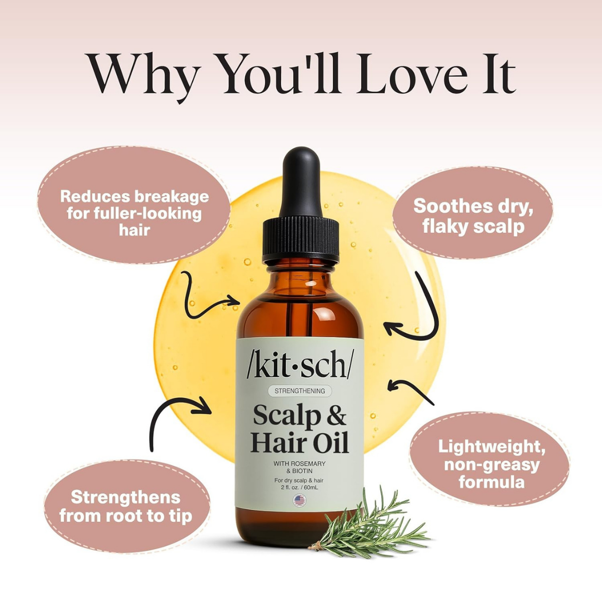 Kitsch Hair Oil for Hair Growth – Pre-Wash Hair Oil with Castor, Biotin, Jojoba – Hair Care, Adds Shine, Strengthens Roots, Scalp Treatment | Ideal Gifts for Women – Lavender Scent, 60mL