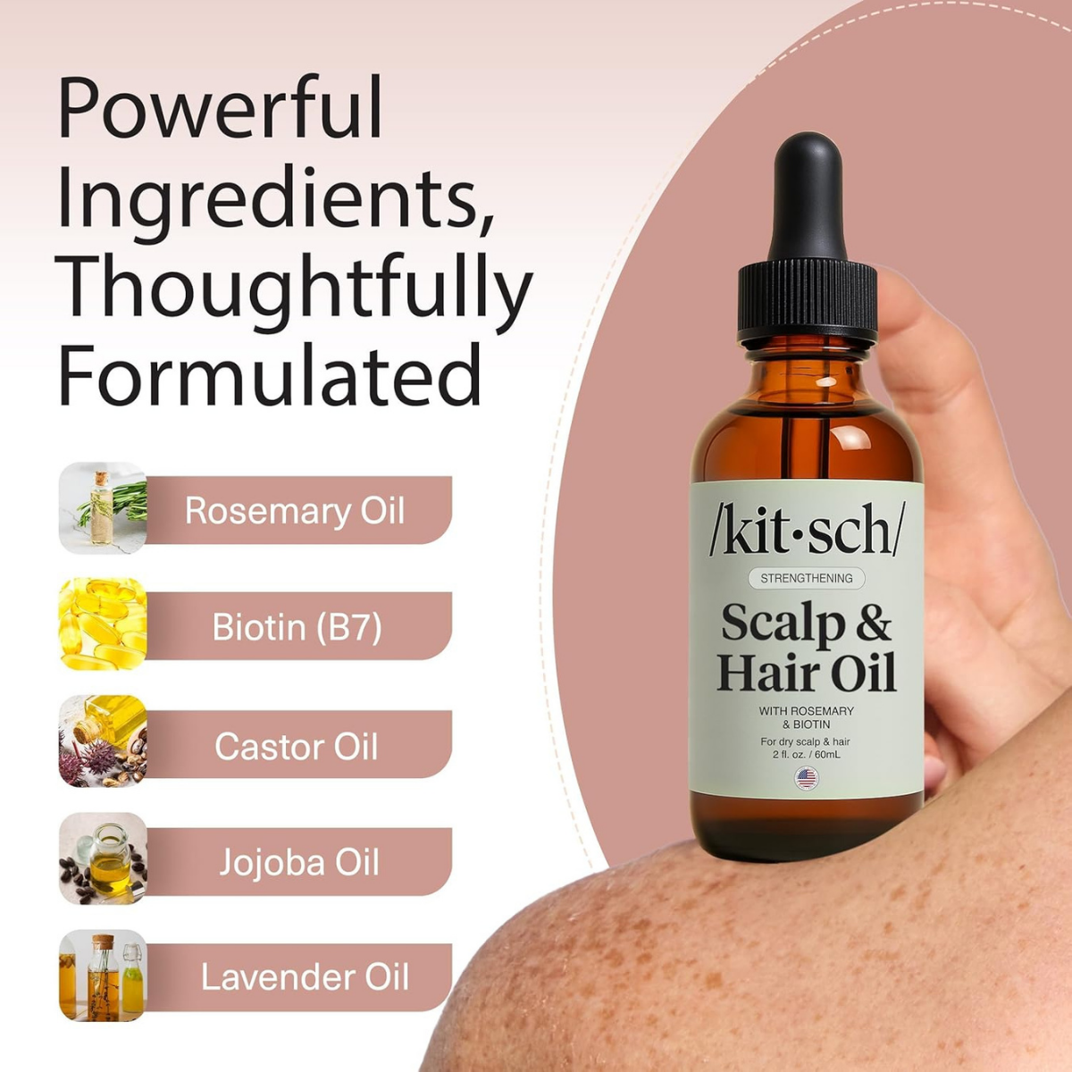 Kitsch Hair Oil for Hair Growth – Pre-Wash Hair Oil with Castor, Biotin, Jojoba – Hair Care, Adds Shine, Strengthens Roots, Scalp Treatment | Ideal Gifts for Women – Lavender Scent, 60mL