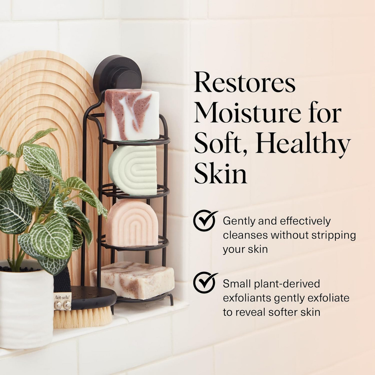 Kitsch Shea Butter Exfoliating Body Wash Bar – Moisturizing Bar Soap & Gentle Soap Bar with Plant-Based Exfoliants – Hydrates, Softens & Soothes Skin – Paraben, Silicone & Sulfate-Free - 113g