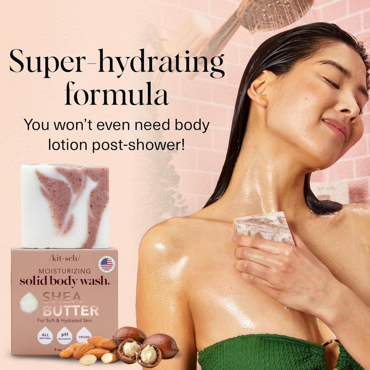 Kitsch Shea Butter Exfoliating Body Wash Bar – Moisturizing Bar Soap & Gentle Soap Bar with Plant-Based Exfoliants – Hydrates, Softens & Soothes Skin – Paraben, Silicone & Sulfate-Free - 113g