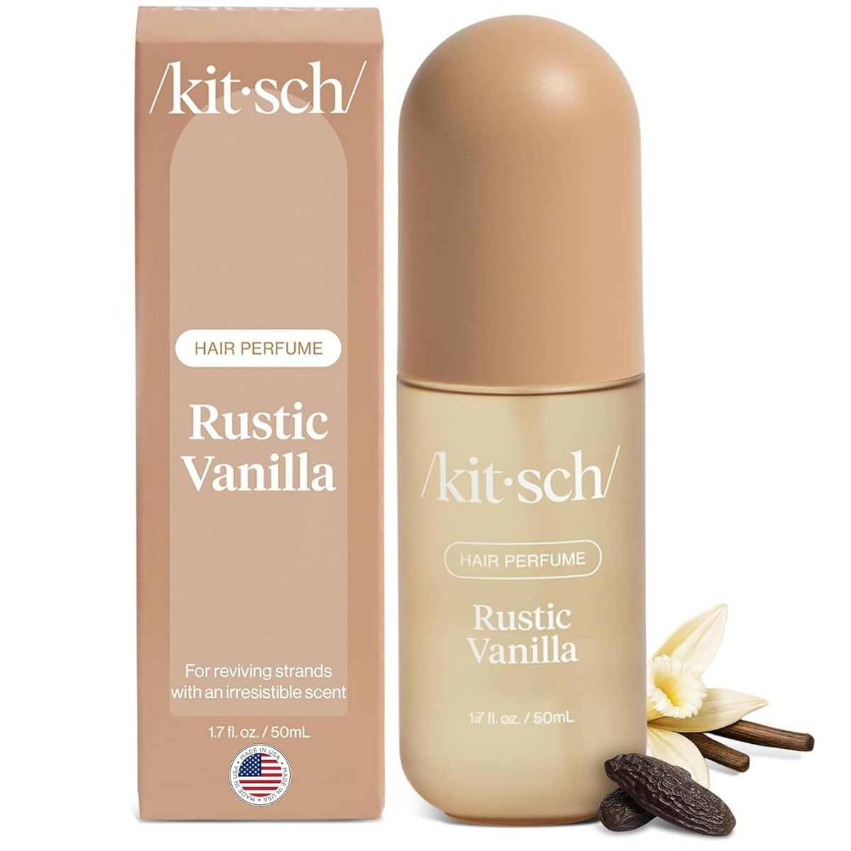 Kitsch Hair Perfume for Women - Rustic Vanilla | Clean, Deodorizing & Patented Odor-Eliminating Technology Hair Spray & Body Mist - Freshen Hair, Pillows - Warm Tonka, Vanilla & Cedar Blend - 50 mL
