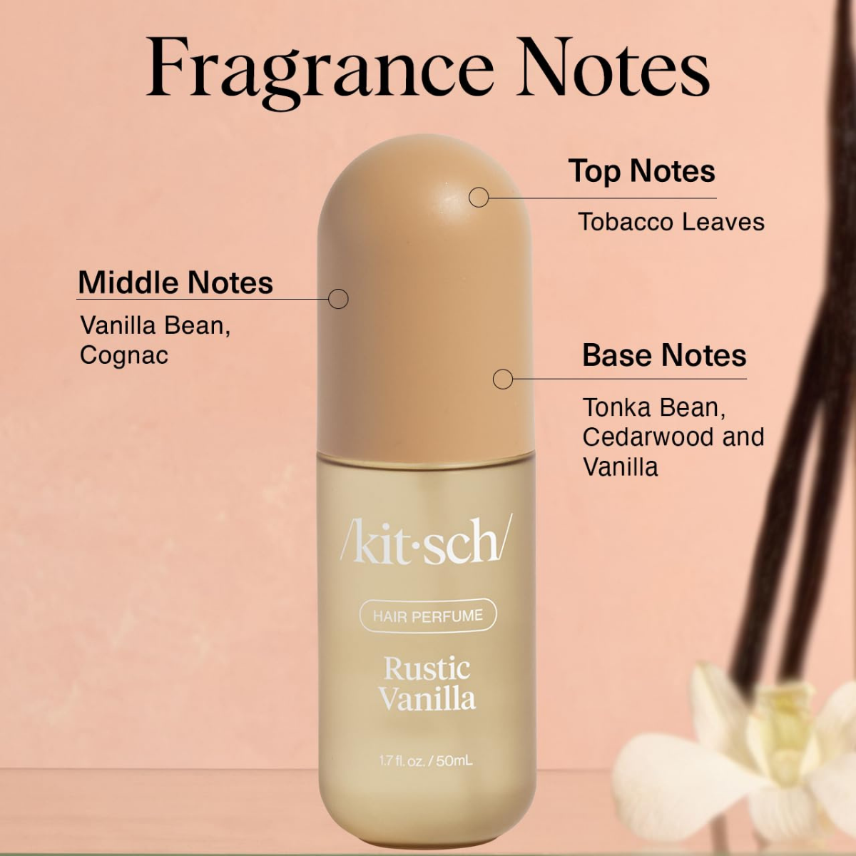 Kitsch Hair Perfume for Women - Rustic Vanilla | Clean, Deodorizing & Patented Odor-Eliminating Technology Hair Spray & Body Mist - Freshen Hair, Pillows - Warm Tonka, Vanilla & Cedar Blend - 50 mL