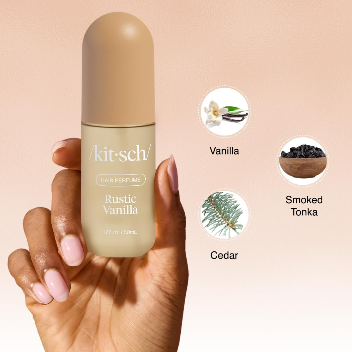 Kitsch Hair Perfume for Women - Rustic Vanilla | Clean, Deodorizing & Patented Odor-Eliminating Technology Hair Spray & Body Mist - Freshen Hair, Pillows - Warm Tonka, Vanilla & Cedar Blend - 50 mL