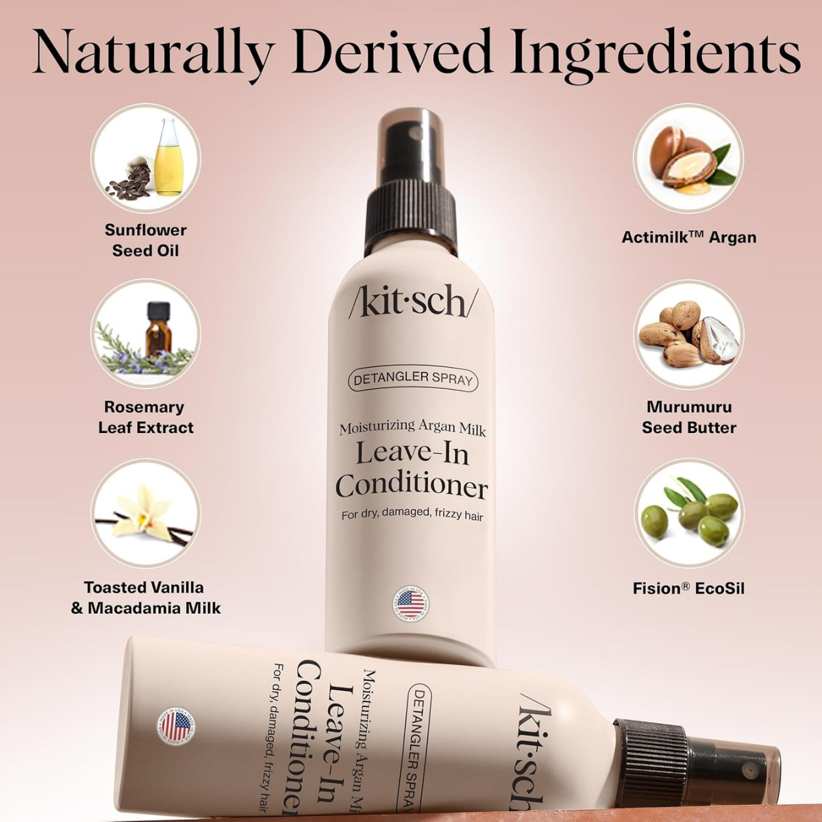 Kitsch Argan Milk Leave In Conditioner Spray – Hair Detangler Spray for Curly, Wavy, Fine, Dry & Damaged Hair - Silicone-Free | Ideal Gifts for Women