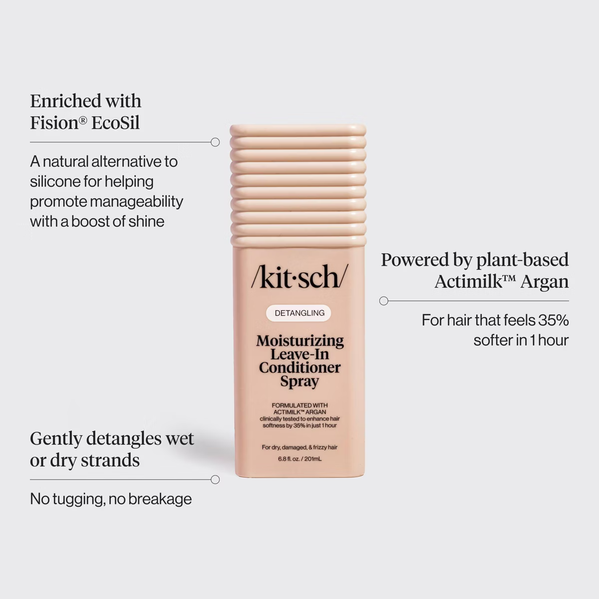 Kitsch Argan Milk Leave In Conditioner Spray – Hair Detangler Spray for Curly, Wavy, Fine, Dry & Damaged Hair - Silicone-Free | Ideal Gifts for Women