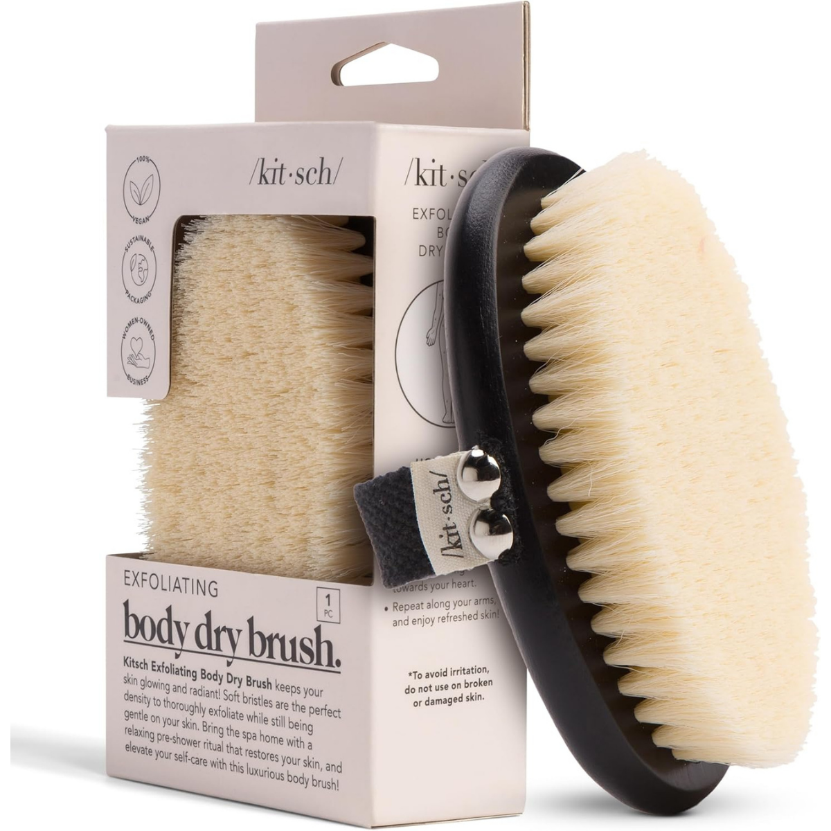 Kitsch Dry Brushing Body Brush for Lymphatic Drainage- Soft Bristles - Dry Brush to Remove Dry Skin and Improves Blood Circulation, Body Exfoliator Scrubber for Glowing Skin, Sauna Accessories