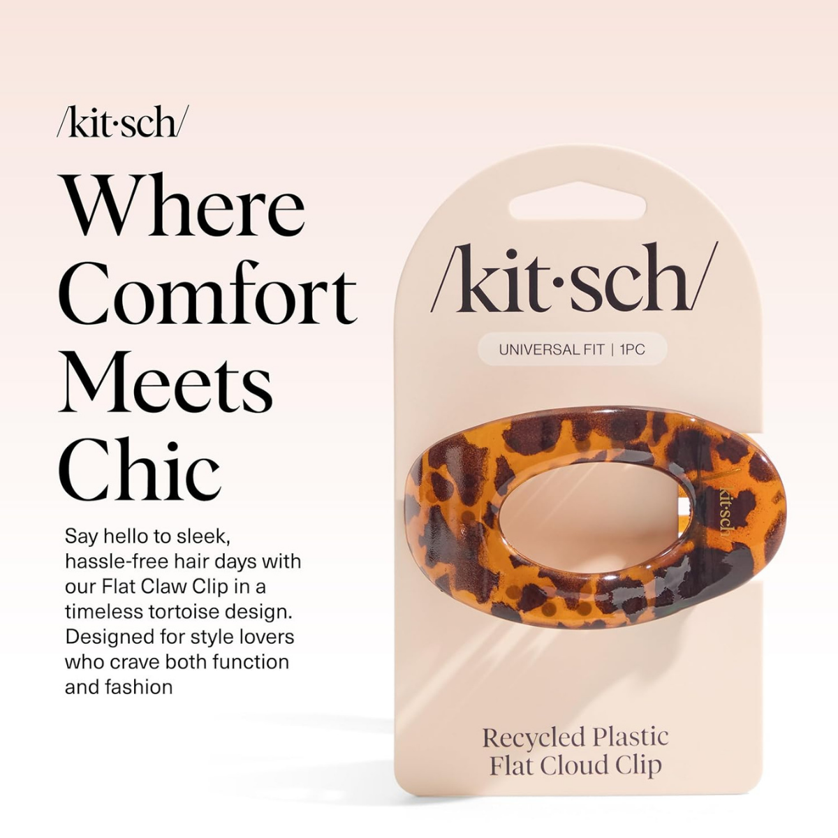 Kitsch Medium Flat Claw Clips for Women - Stylish Flat Hair Clips, Strong Hold for Thick & Fine Hair | Non-Slip for Secure, Comfortable All-Day Wear | Ideal Gifts for Women - Tortoise Design