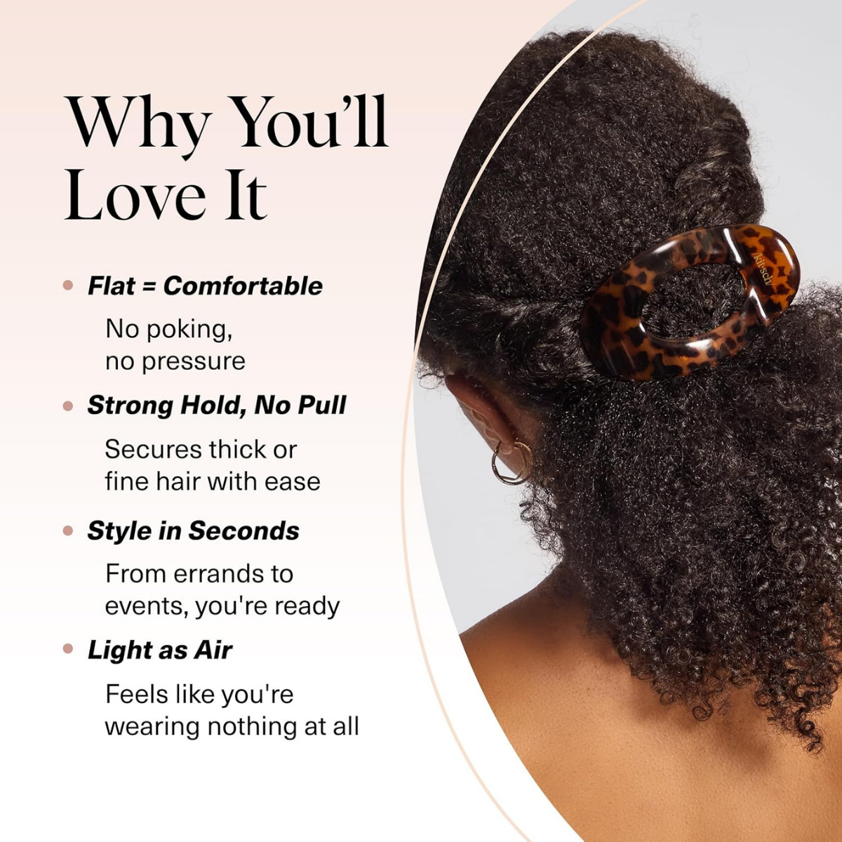 Kitsch Large Flat Claw Clips for Women - Stylish Flat Hair Clips, Strong Hold for Thick & Fine Hair | Non-Slip for Secure, Comfortable All-Day Wear | Ideal Gifts for Women - Tortoise Design