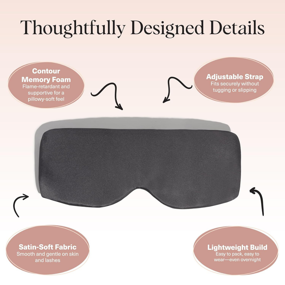 Kitsch Contour Pillow Eye Mask – Softer Than Silk Eye Masks for Sleep, Blindfold Sleep Masks for Women & Men, No Eye Pressure, Lightweight, Eye Care, Travel Essentials - Charcoal