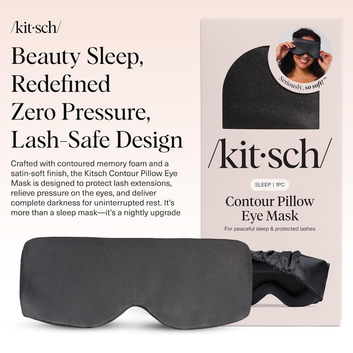 Kitsch Contour Pillow Eye Mask – Softer Than Silk Eye Masks for Sleep, Blindfold Sleep Masks for Women & Men, No Eye Pressure, Lightweight, Eye Care, Travel Essentials - Charcoal