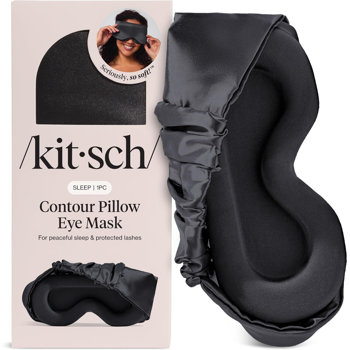 Kitsch Contour Pillow Eye Mask – Softer Than Silk Eye Masks for Sleep, Blindfold Sleep Masks for Women & Men, No Eye Pressure, Lightweight, Eye Care, Travel Essentials - Charcoal