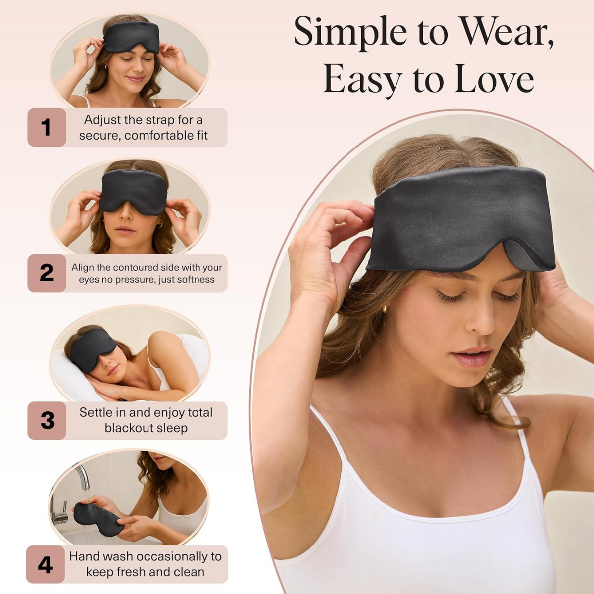 Kitsch Contour Pillow Eye Mask – Softer Than Silk Eye Masks for Sleep, Blindfold Sleep Masks for Women & Men, No Eye Pressure, Lightweight, Eye Care, Travel Essentials - Charcoal