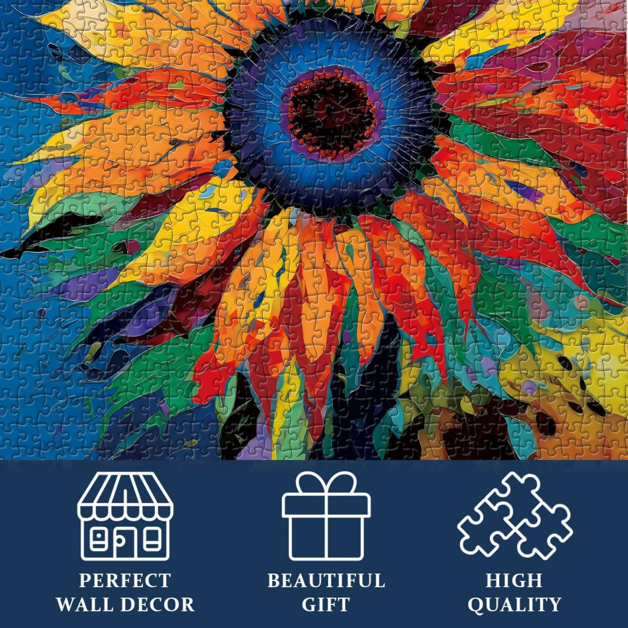 PICKFORU Sunflower Puzzle for Adults 1000 Pieces - Colorful Gradient Flower Fine Art Jigsaw, Floral Painting as Sunflower Decor