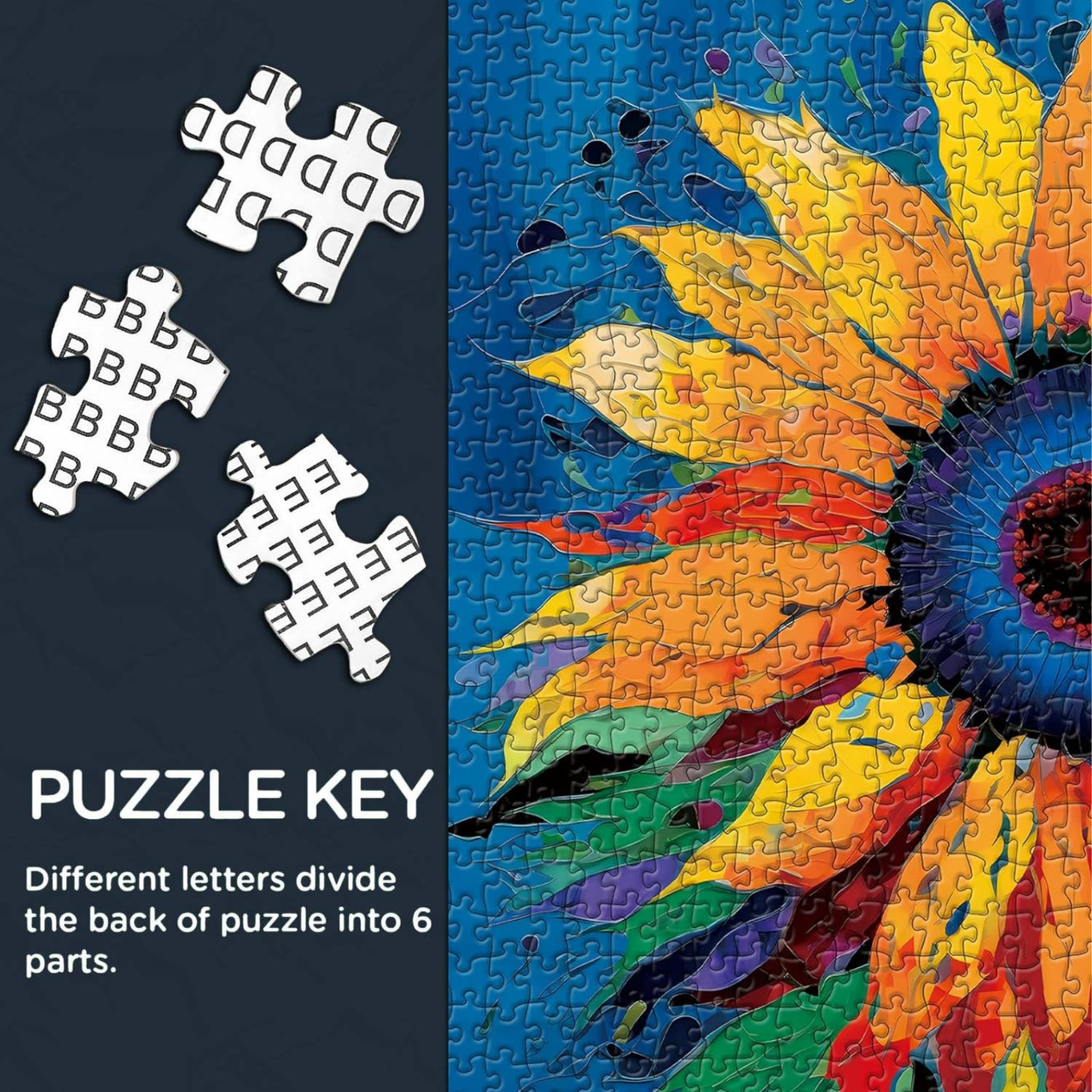 PICKFORU Sunflower Puzzle for Adults 1000 Pieces - Colorful Gradient Flower Fine Art Jigsaw, Floral Painting as Sunflower Decor