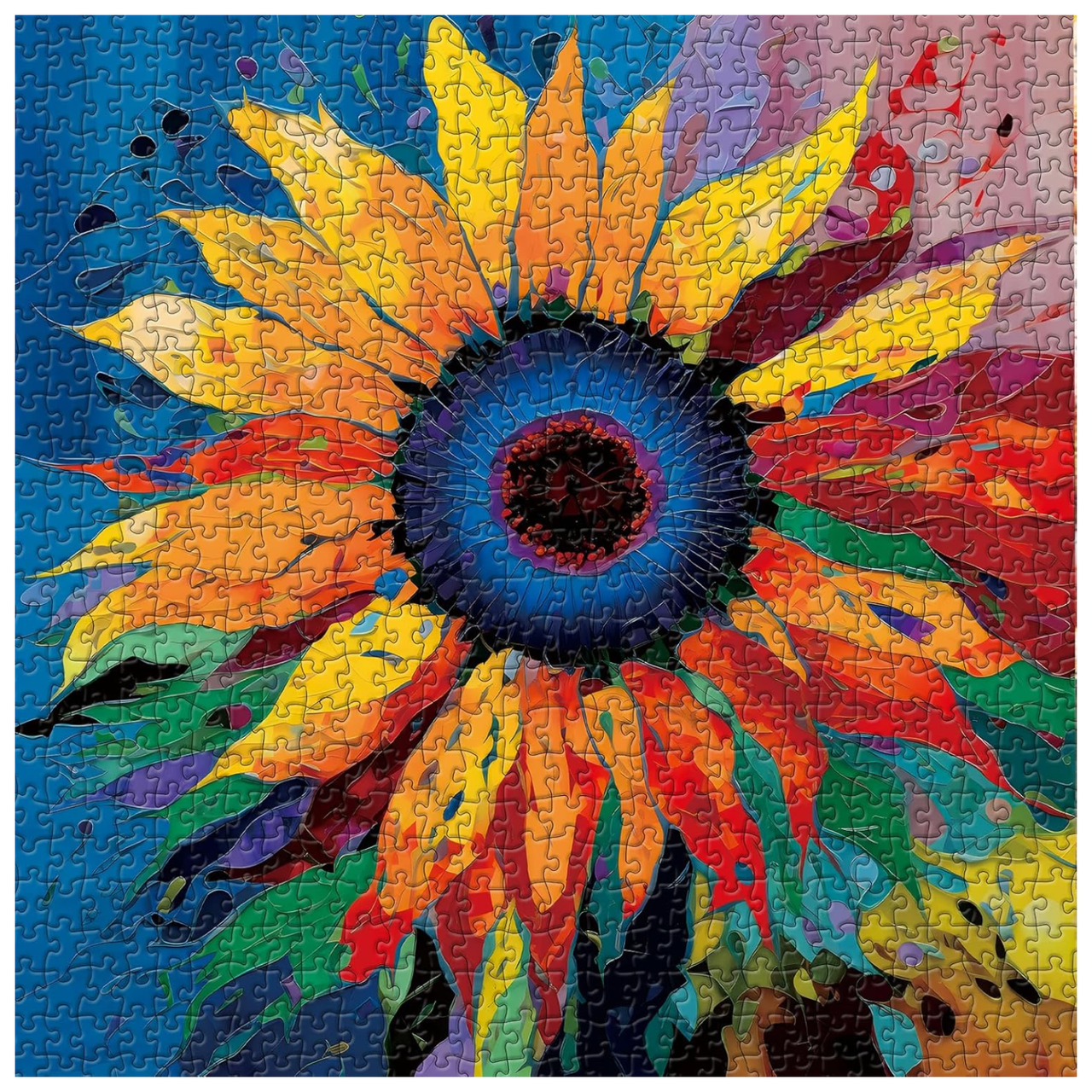 Sunflower Puzzle for Adults 1000 Pieces - Colorful Gradient Flower Fine Art Jigsaw, Floral Painting as Sunflower Decor