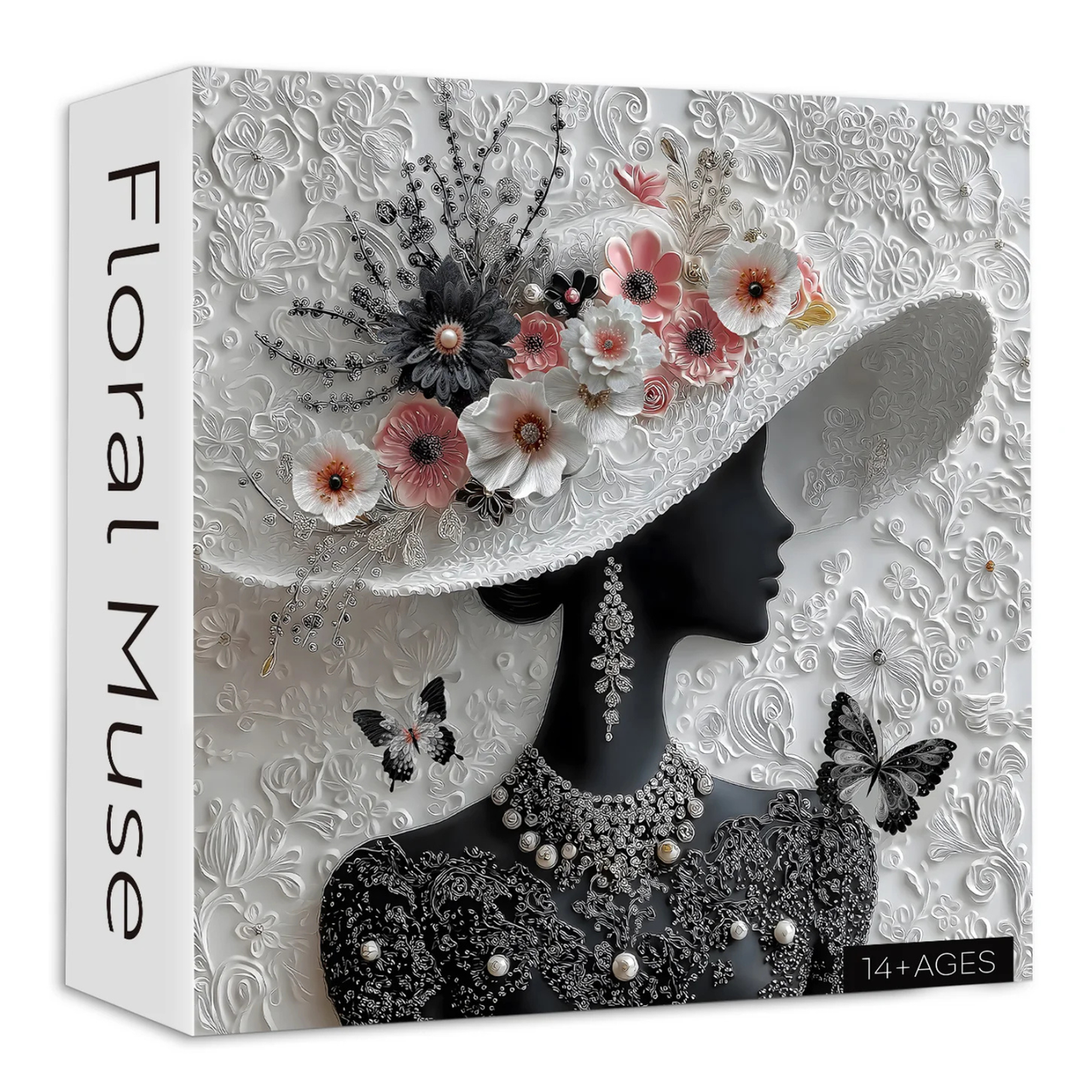 Impossible Puzzles for Adults 1000 Pieces,PICKFORU Floral Muse Puzzle Elegant Lady,Beauty Flower Woman Puzzle Black and White Pearl,Hard Challenge Jigsaw Puzzles Aesthetic