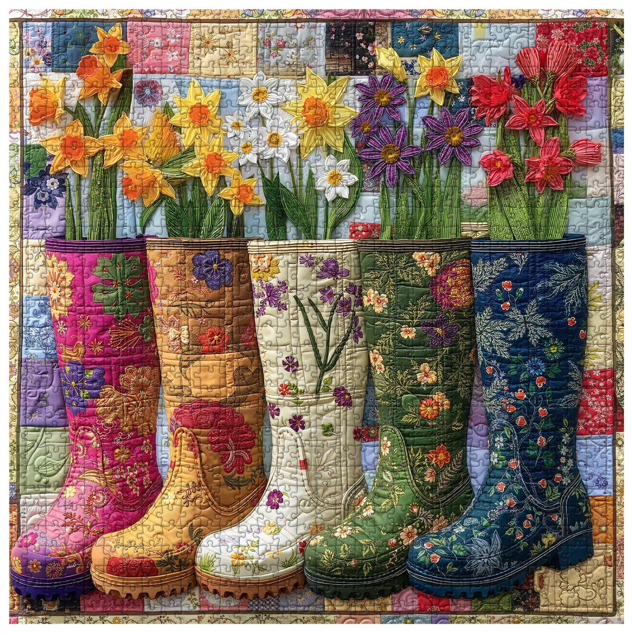 Colorful Flower Boots Puzzles for Adults 1000 Pieces, Plant Floral Boot Garden Jigsaw Puzzle, Blooming Boots Aesthetic Art Puzzle, Hard Challenging Puzzles for Adults