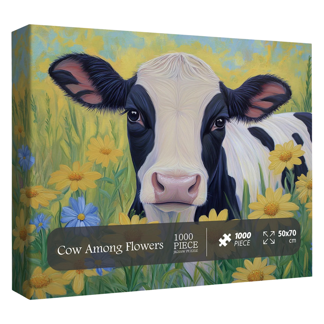 Sunflower Cow Painting Jigsaw Puzzle 1000 Piece for Adult, Animal Flower Plant Nature Jigsaw Puzzles, Funny Art Beautiful Landscape Puzzle