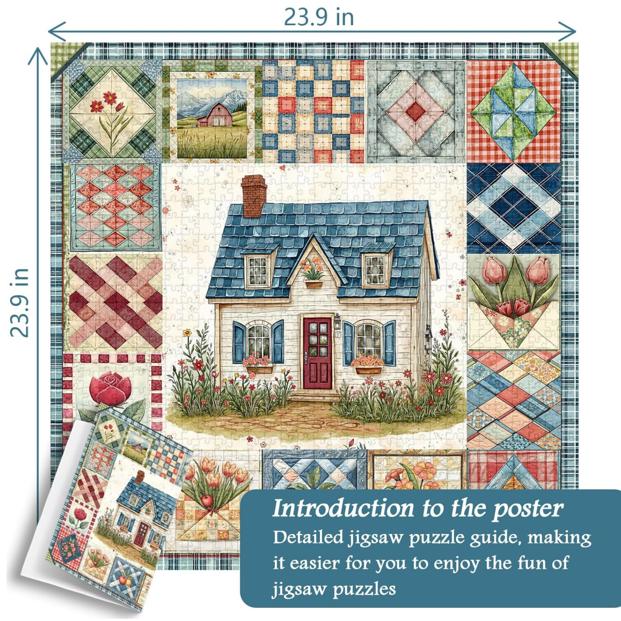 Vintage Collage Patchwork Puzzles for Adults 1000 Pieces, PICKFORU Vintage Collage Puzzles House, Retro Spring Flower Pattern Puzzle as Wall Decor