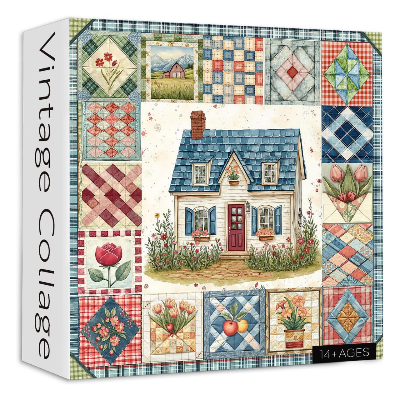 Vintage Collage Patchwork Puzzles for Adults 1000 Pieces, PICKFORU Vintage Collage Puzzles House, Retro Spring Flower Pattern Puzzle as Wall Decor