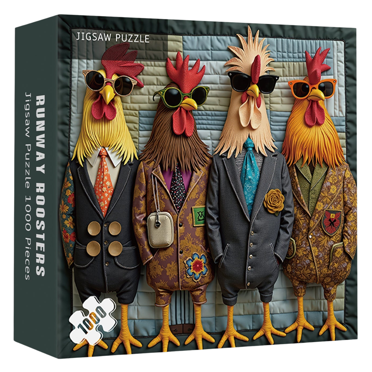Funny Chicken Family Puzzle 1000 Pieces, Vintage Stylish Roosters Jigsaw Puzzles, Colorful Animal Chickens Puzzle