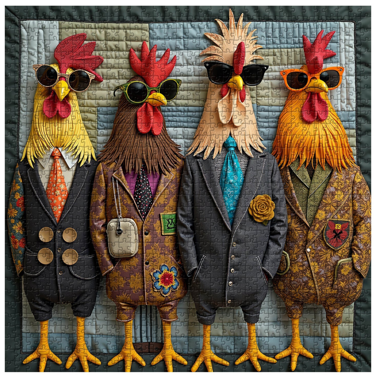 Funny Chicken Family Puzzle 1000 Pieces, Vintage Stylish Roosters Jigsaw Puzzles, Colorful Animal Chickens Puzzle