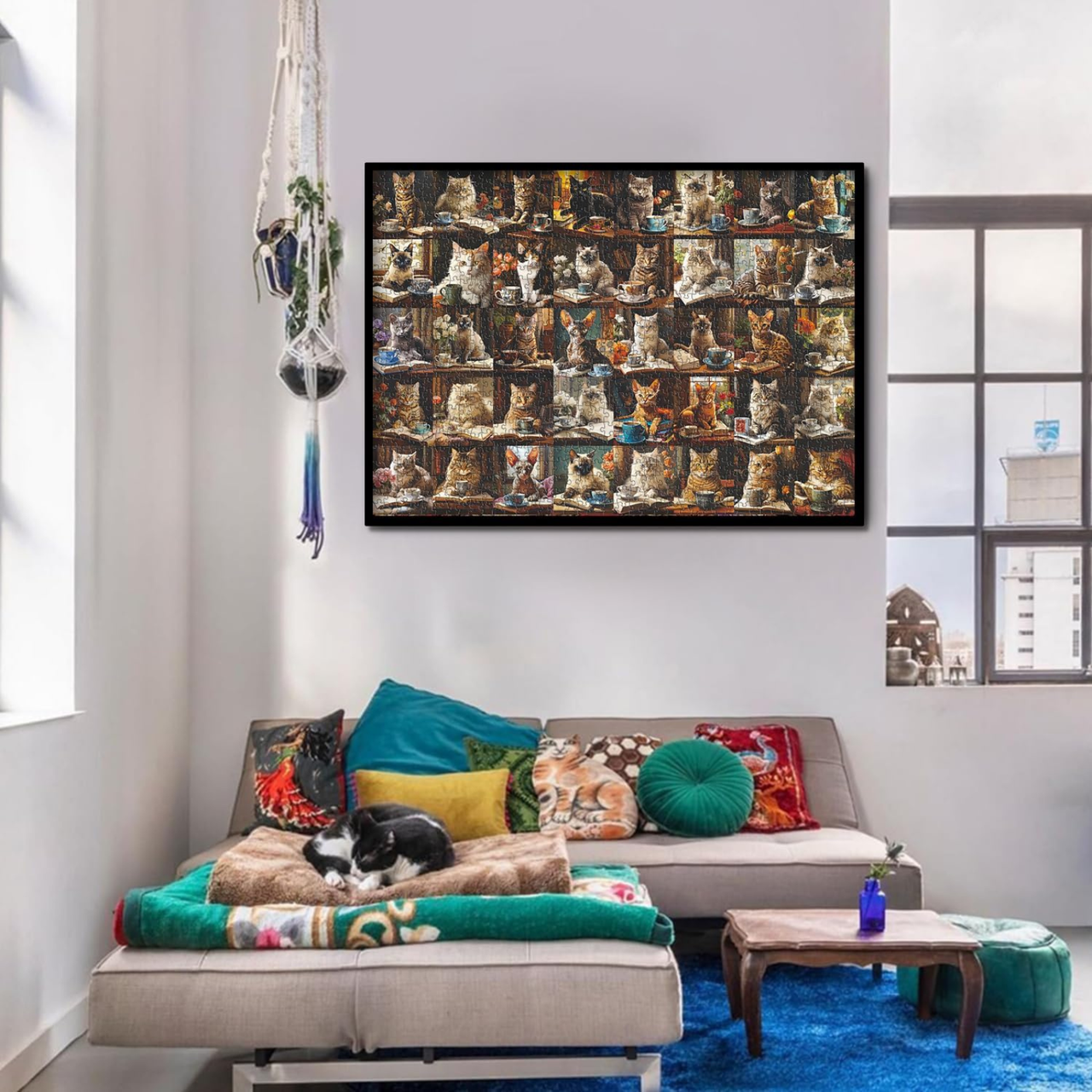 Cat Puzzles for Adults 1000 Pieces and Up, Vintage Cats Animal Puzzle Collects 40 Coffee Book Cats Collage Jigsaw Puzzle, Retro Funny Kitten Puzzle as Cat Wall Decor